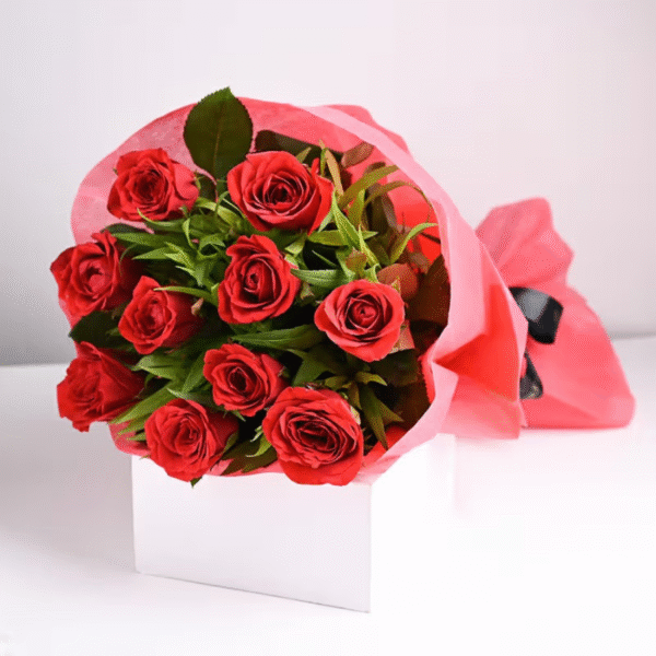 10 Red Roses In Non Woven Red Paper 12 Inch Teddy 1 Happy Gift