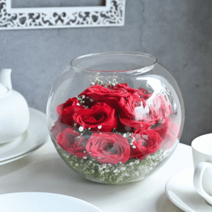 Crimson Grace Rose Arrangement – 20 Red Roses in Glass Vase with White Fillers