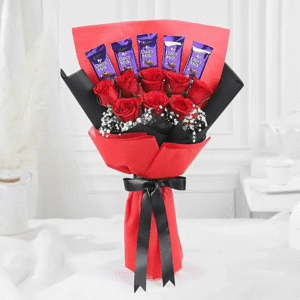 Red Roses Bouquet with Dairy Milk Chocolates