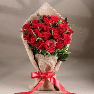 Red Roses In Jute Wrapping