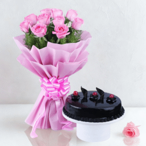 Special Pink Flower With Cake