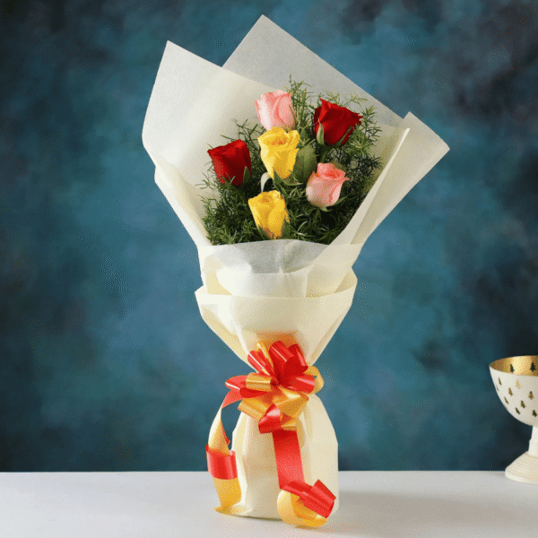 6 Mixed Roses Bunch1 2 Happy Gift